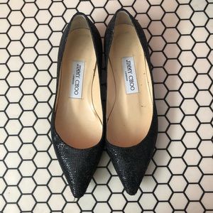 Jimmy Choo | Black Glitter Flats